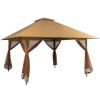 Brown 13 x 13 Ft Pop-Up Gazebo Outdoor Canopy w/ Mesh Mosquito Netting Sidewalls