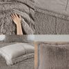 Full/Queen Grey Soft Sherpa Faux Fur 3-Piece Comforter Set with Pillow Shams