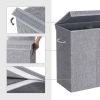 Grey Fabric MDF 2-Compartmant Laundry Hamper Basket with Removeable Cotton Bag