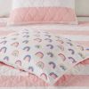 Twin Size 2 Piece Pink White Stripes Reversible Rainbows Cotton Quilt Set