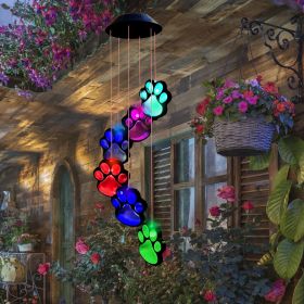 1pc, Paw Print Solar Wind Chimes For Outside, Dogs Cat Pet Paw Print Remembrance Wind Chimes,Waterproof Color Changing Solar Hanging Lights