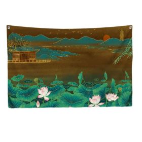 Lotus Bedroom Tapestry Chinese Painting TV Backdrop Wall Tapestry Living Room Tapestry Decoration; 39x51 inch