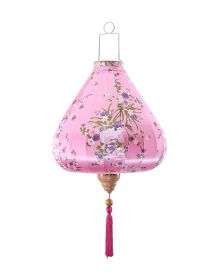 Chinese Cloth Lantern Painted Pink Flowers Traditional Home Garden Hanging Decorative Lampshade 14"