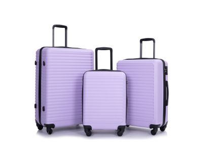 3 Piece Luggage Sets ABS Lightweight Suitcase with Two Hooks, Spinner Wheels, TSA Lock, (20/24/28) Lavender Purple