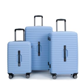 3 Piece Luggage Sets PC+ABS Lightweight Suitcase with Two Hooks, 360Â° Double Spinner Wheels, TSA Lock, (21/25/29) Light Blue