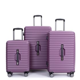 3 Piece Luggage Sets PC+ABS Lightweight Suitcase with Two Hooks, 360Â° Double Spinner Wheels, TSA Lock, (21/25/29) Dark Purple