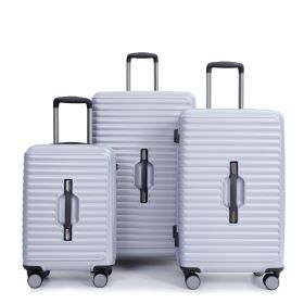 3 Piece Luggage Sets PC+ABS Lightweight Suitcase with Two Hooks, 360Â° Double Spinner Wheels, TSA Lock, (21/25/29) Gray