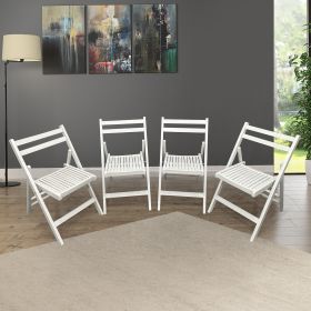 Furniture Slatted Wood Folding Special Event Chair - White, Set of 4, FOLDING CHAIR, FOLDABLE STYLE