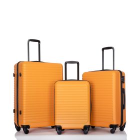 3 Piece Luggage Sets ABS Lightweight Suitcase with Two Hooks, Spinner Wheels, TSA Lock, (20/24/28) ORANGE