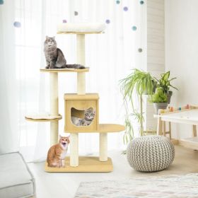 4 Levels Modern Wood Cat Tower with Washable Mats