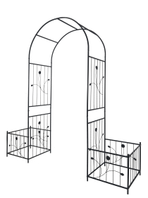 Metal Garden Arch with two plant stands 79.5'' Wide x 86.6'' High Climbing Plants Support Rose Arch Outdoor Black