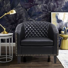 COOLMORE accent Barrel chair living room chair with nailheads and solid wood legs Black pu leather