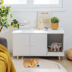 Cat Litter Box Enclosure with Divider and Double Doors