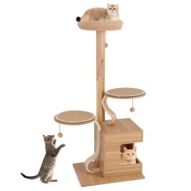 4-Layer Wooden Cat Tree 51" Tall Cat Tower with Condo and Washable Cushions