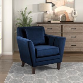 Stylish Home Accent Chair Blue Velvet Upholstery Matching Pillow Solid Wood Furniture Living Room 1pc