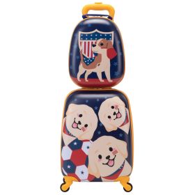 2PCS Kids Luggage Set with 16" Rolling Suitcase and 12" Backpack, Toddler Wheeled Carry On Luggage, Dog Style