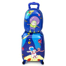 2 PCS Kids Luggage Set, 12" Backpack and 16" Spinner Case with 4 Universal Wheels, Travel Suitcase for Boys Girls, Astronaut Pattern