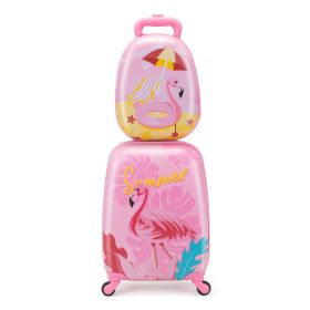 2PCS Kids Luggage Set with 16" Rolling Suitcase and 12" Backpack, Toddler Wheeled Carry On Luggage, Flamingo Style