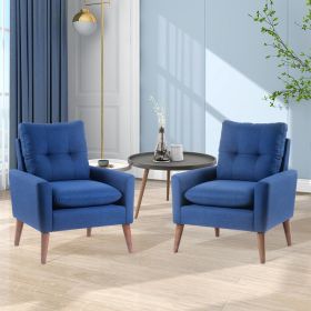 Modern Upholstered Blue Accent Chair Armchair with Pillow, Single Sofa with Lounge Seat and Wood Legs 2 Pcs