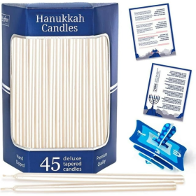 Aviv Judaica Premium Dripless Hanukkah Candles Thin Tapered Deluxe Pearl Candle Set of 45 Ultimate Elegance Standard Chanukah Menorah Candles Product