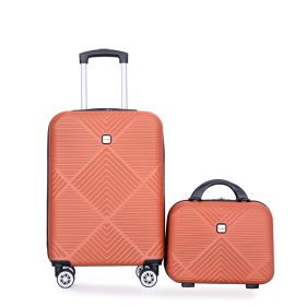 2Piece Luggage Sets ABS Lightweight Suitcase , Spinner Wheels, (20/14) DARK ORANGE