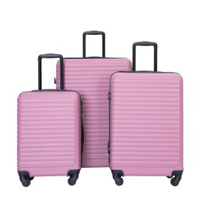 3 Piece Luggage Sets ABS Lightweight Suitcase with Two Hooks, Spinner Wheels, TSA Lock, (20/24/28) PINK