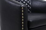 COOLMORE accent Barrel chair living room chair with nailheads and solid wood legs Black pu leather