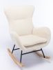 Teddy Fabric Padded Seat Rocking Chair With High Backrest And Armrests