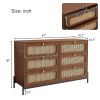 Modern Cannage Rattan Wood Closet 6-Drawer Dresser Wood Storage Cabinet Sideboard for Bedroom, Living Room, Entryway, Hallway, Walnut