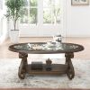 Coffee Table with Glass Table Top and Powder Coat Finish Metal Legs Dark Brown