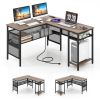 L-Shaped Computer Desk with Charging Station and Adjustable Shelf