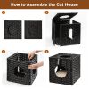 Rattan Cat Litter; Cat Bed with Rattan Ball and Cushion; Black