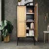 59'' Tall Rustic Farmhouse Storage Cabinet with Shelf Wide Countertop Wooden Bedroom Living Room Kitchen Furniture with Rattan Design Nature Color