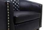 COOLMORE accent Barrel chair living room chair with nailheads and solid wood legs Black pu leather