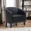 COOLMORE accent Barrel chair living room chair with nailheads and solid wood legs Black pu leather