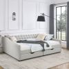 Queen Size Daybed with Drawers Upholstered Tufted Sofa Bed,,with Button on Back and Copper Nail on Waved Shape Arms, Beige (84.5"x63.5"x26.5")