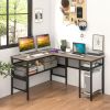 L-Shaped Computer Desk with Charging Station and Adjustable Shelf