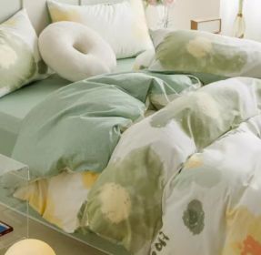 Simple Gradient Color Bed Four Sets Of Cotton Pure (Option: Coloured drawing-Flat Sheet-1.5m)