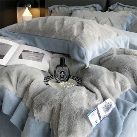 A Four Piece Set Of Rabbit Hair And Milk Velvet Duvet Cover On A Baby Plush Bed (Option: Dark Grey-1.5M fitted sheet)