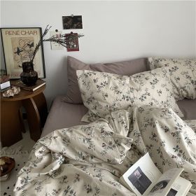 Garden Small Floral Cotton Bed 4-piece Summer Girly Bedding Set (Option: 180cm four piece set-Afternoon flower lotus purpl)