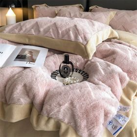 A Four Piece Set Of Rabbit Hair And Milk Velvet Duvet Cover On A Baby Plush Bed (Option: Pink-1.8M fitted sheet)