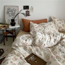 Garden Small Floral Cotton Bed 4-piece Summer Girly Bedding Set (Option: 200cm four piece set-Wild tea flower coffee)