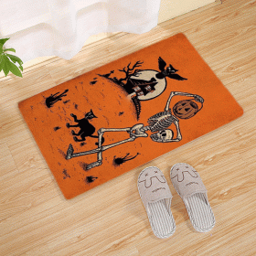 Halloween Flannel Floor Mat Bathroom Toilet Door Non-slop Mats Skull Absorbent Printing Floor Mat (Option: Halloween 210011-40x60)