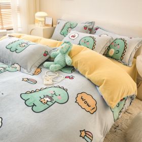 Winter Milk Four-piece Set Thickened Coral Velvet Double-sided (Option: Little Dinosaur-200x240cm)