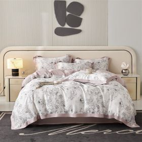 Spring And Summer New Home Textile Tencel Four-piece Set Bedding (Option: Morning Smoke-1 Style)