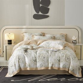 Spring And Summer New Home Textile Tencel Four-piece Set Bedding (Option: Norman Garden Gold-1 Style)