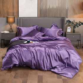 Ice Four-piece Set Cool Bare Sleeping Real Silk Quilt Cover Sheets (Option: Elegant Purple-1 Style)