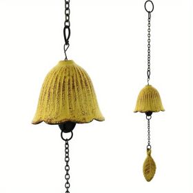 1pc, Creative Japanese Cast Iron Wind Chime Hanging Decoration, Metal Retro Hanging Leaf Bell, Balcony Outdoor Garden Hanging Decoration (Color: Yellow)