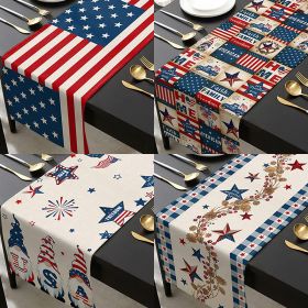 1PC Rectangle Linen Blend Striped Table Runners; Independence Day Home Decoration (Color: Style 4)