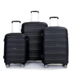 Hardshell Suitcase Spinner Wheels PP Luggage Sets Lightweight Durable Suitcase with TSA Lock,3-Piece Set (20/24/28) ,Black (Color: as Pic)